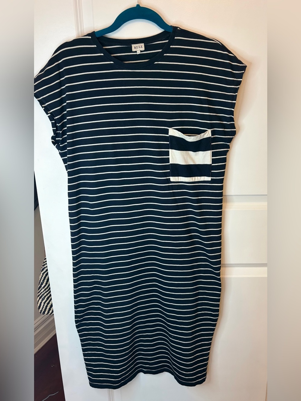 Kule Navy and White Striped Pocket T-Shirt Dress